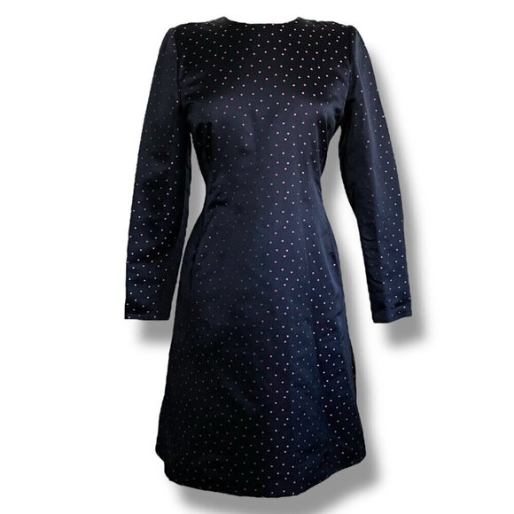 Vintage 1980s Carolina Herrera Dress Sz 8 Black Pink Polka Dot Silk Velvet Bow